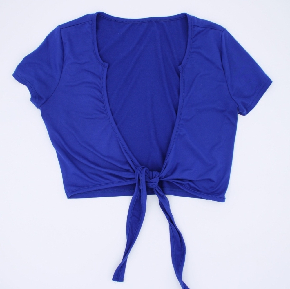 Shein Bold Blue Cropped Tie-Front Top